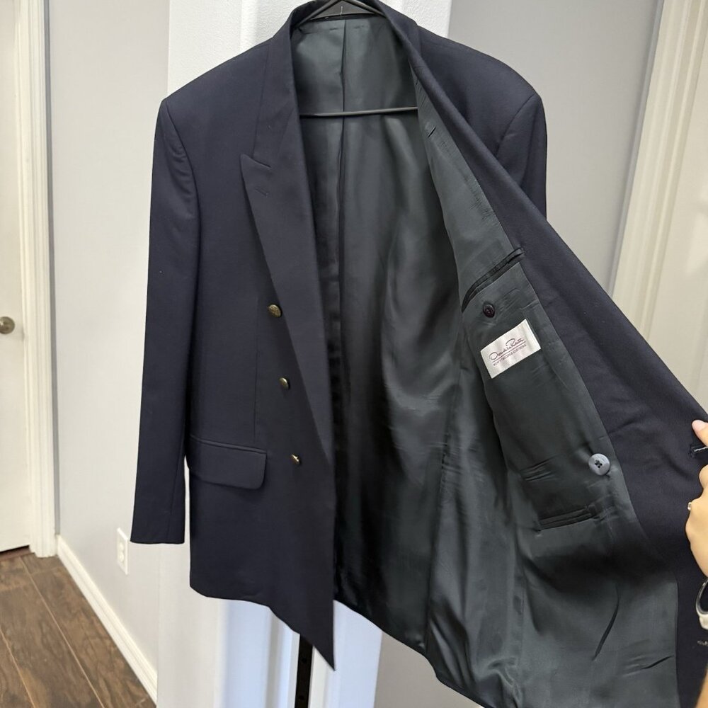 Vintage Oscar de la Renta Men’s Navy Blue Double-Breasted Blazer 42R - Picture 5 of 14